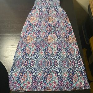 Artisan NY Navy Maxi Skirt with Pink & Orange Floral Medallions